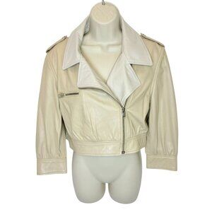 LAMARQUE Cream cropped leather biker jacket - Size M